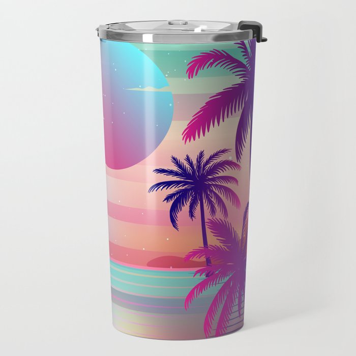 Sunset Palm Trees Vaporwave Aesthetic Travel Mug Gallery Image 2