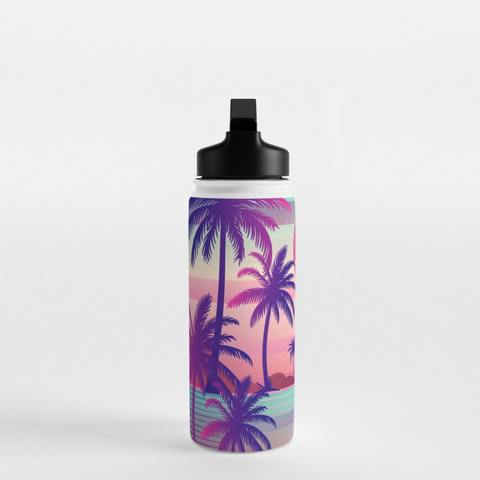 Sunset Palm Trees Vaporwave Aesthetic Water Bottle Gallery Image 3