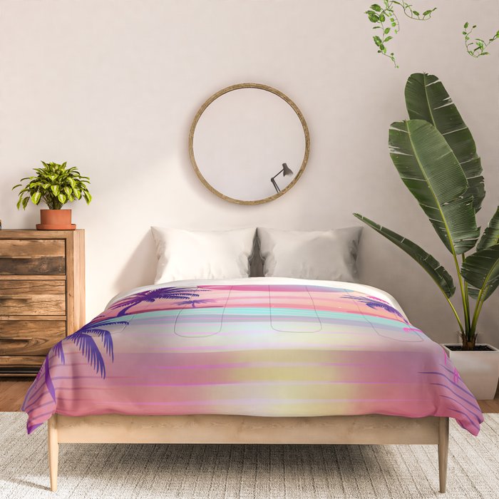 Sunset Palm Trees Vaporwave Aesthetic Comforter Gallery Image 3