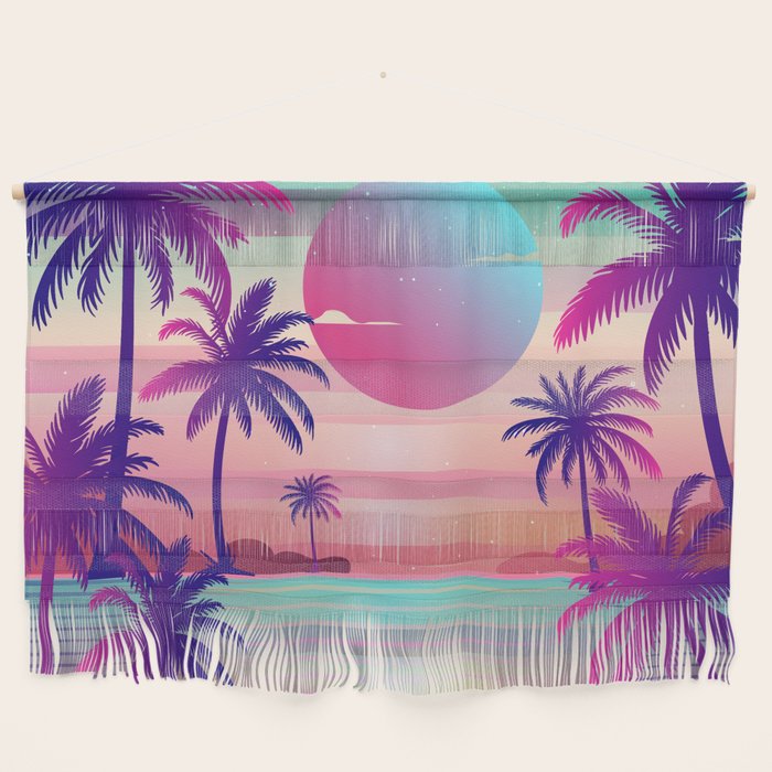 Sunset Palm Trees Vaporwave Aesthetic Wall Hanging Gallery Image 1