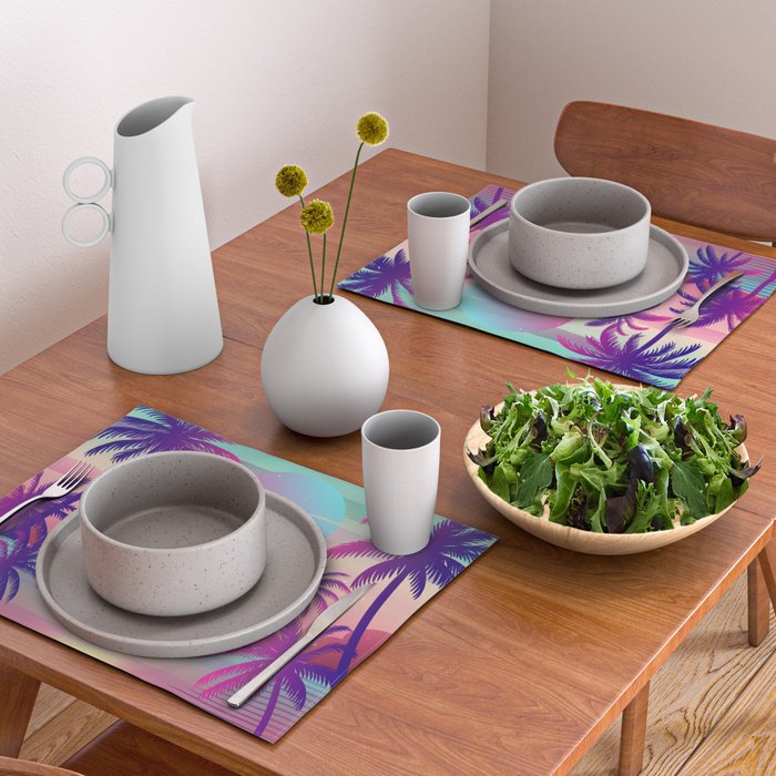 Sunset Palm Trees Vaporwave Aesthetic Placemat Gallery Image 2
