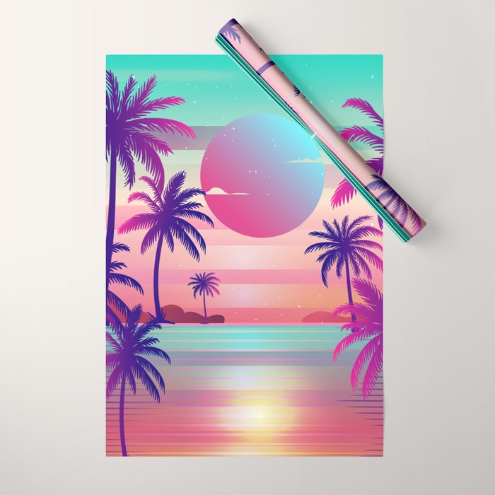 Sunset Palm Trees Vaporwave Aesthetic Wrapping Paper Gallery Image 1