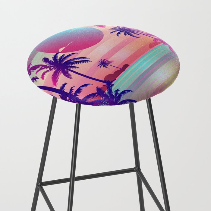 Sunset Palm Trees Vaporwave Aesthetic Stool Gallery Image 2