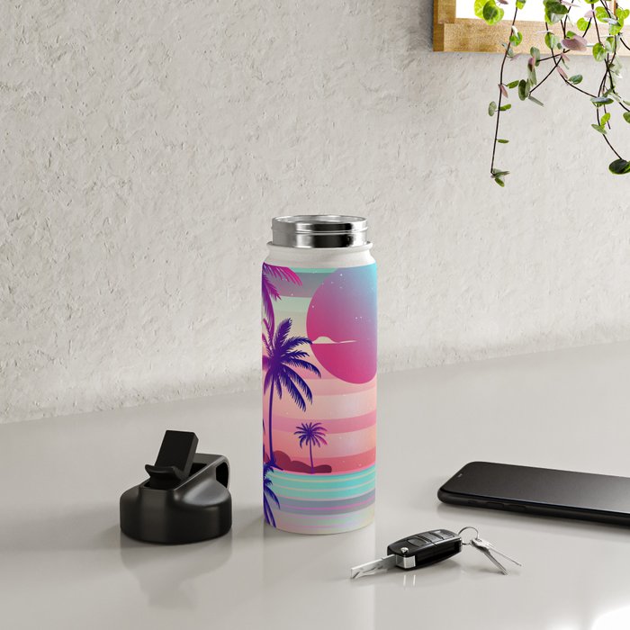 Sunset Palm Trees Vaporwave Aesthetic Water Bottle Gallery Image 4