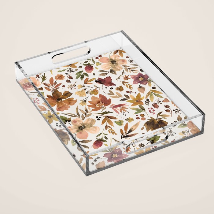 Harvest 2025 Artistic Autumn Floral Leaves Brown Acrylic Tray Gallery Image 1