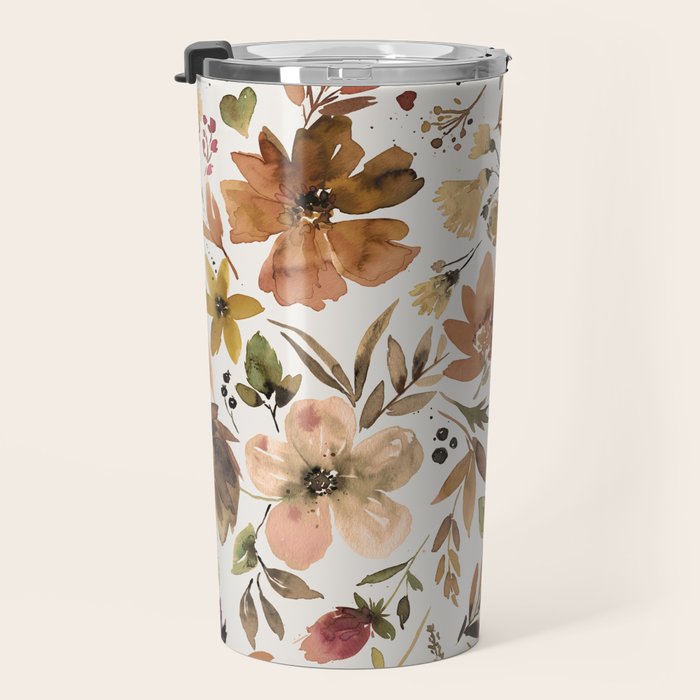 Harvest 2025 Artistic Autumn Floral Leaves Brown Travel Mug Gallery Image 3