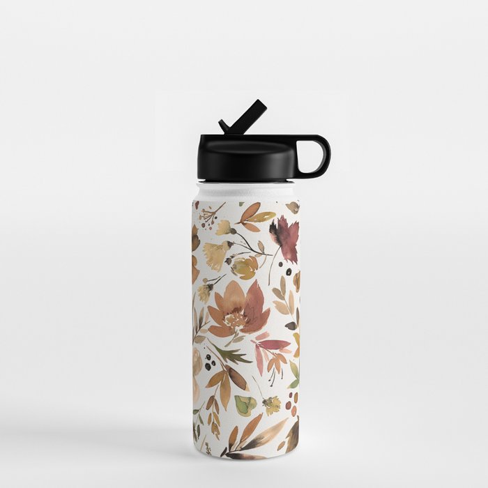 Harvest 2025 Artistic Autumn Floral Leaves Brown Water Bottle Gallery Image 1
