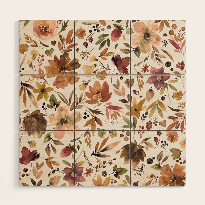 Harvest 2025 Artistic Autumn Floral Leaves Brown Wood Wall Art Gallery Image 1