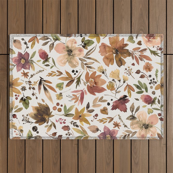 Harvest 2025 Artistic Autumn Floral Leaves Brown Outdoor Rug Gallery Image 1