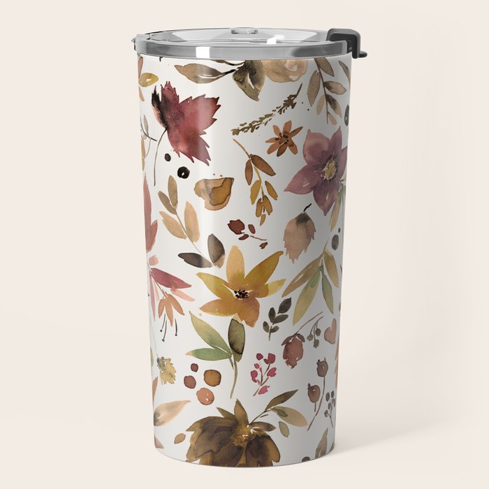 Harvest 2025 Artistic Autumn Floral Leaves Brown Travel Mug Gallery Image 2