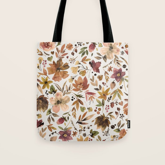 Harvest 2025 Artistic Autumn Floral Leaves Brown Tote Bag Gallery Image 1