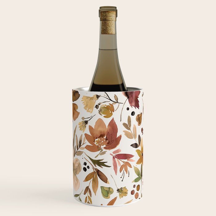 Harvest 2025 Artistic Autumn Floral Leaves Brown Wine Chiller Gallery Image 1