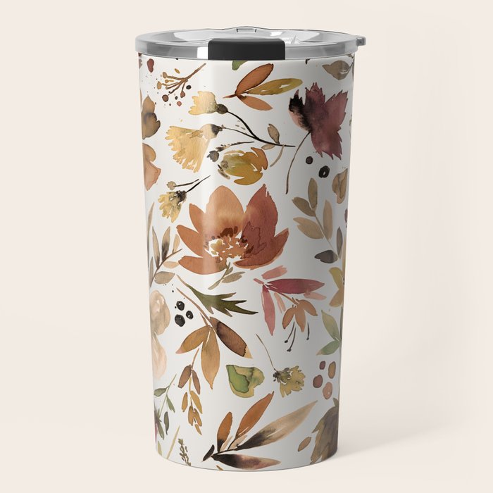 Harvest 2025 Artistic Autumn Floral Leaves Brown Travel Mug Gallery Image 1
