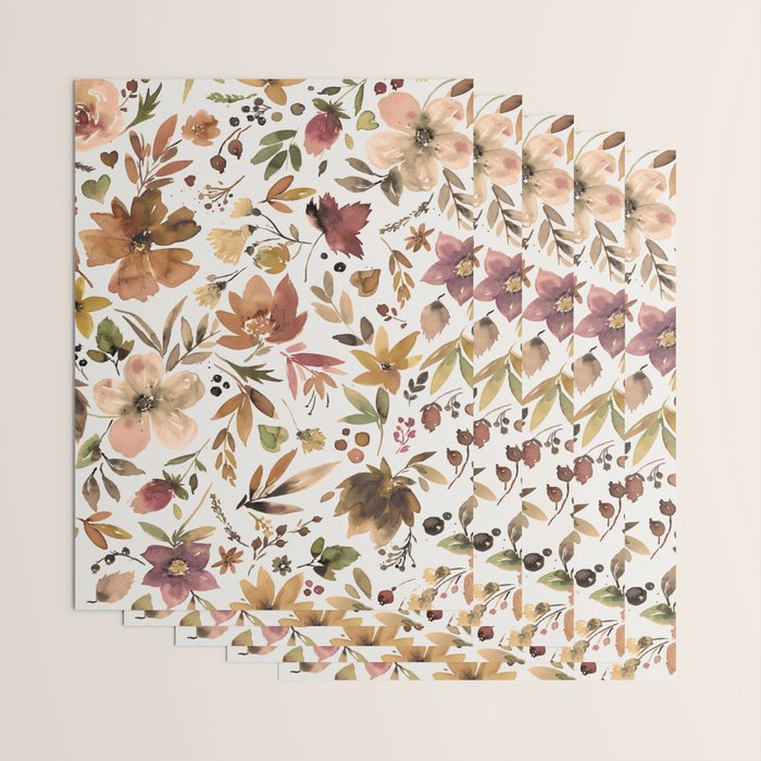 Harvest 2025 Artistic Autumn Floral Leaves Brown Wrapping Paper Gallery Image 3