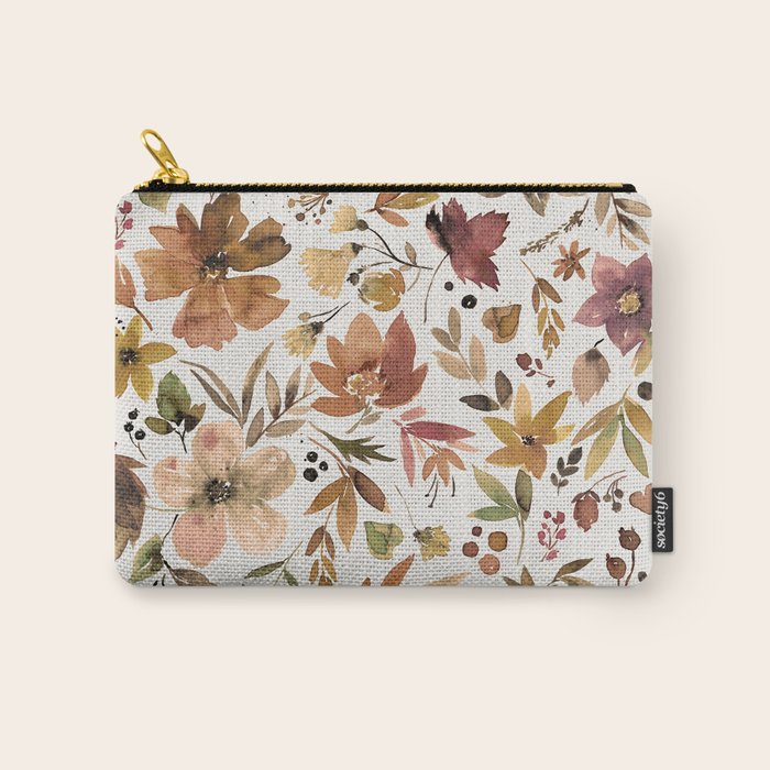 Harvest 2025 Artistic Autumn Floral Leaves Brown Carry All Pouch Gallery Image 1