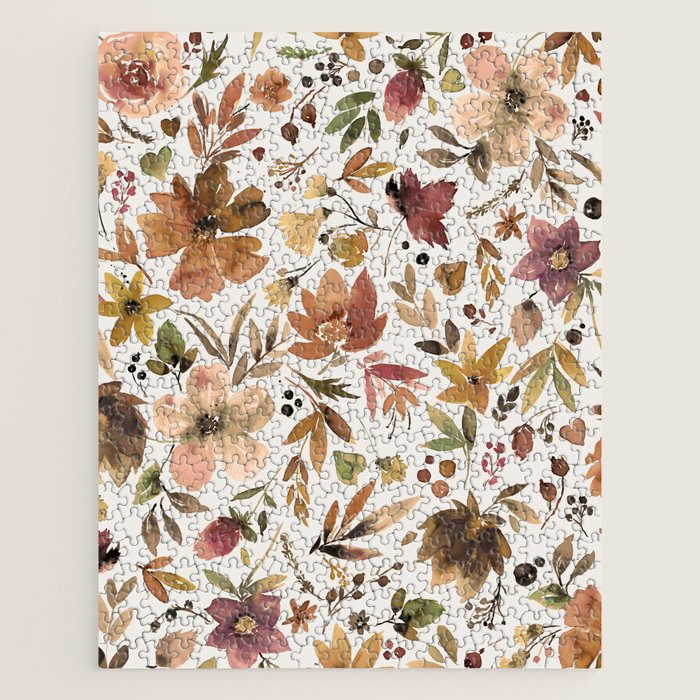 Harvest 2025 Artistic Autumn Floral Leaves Brown Jigsaw Puzzle Gallery Image 1