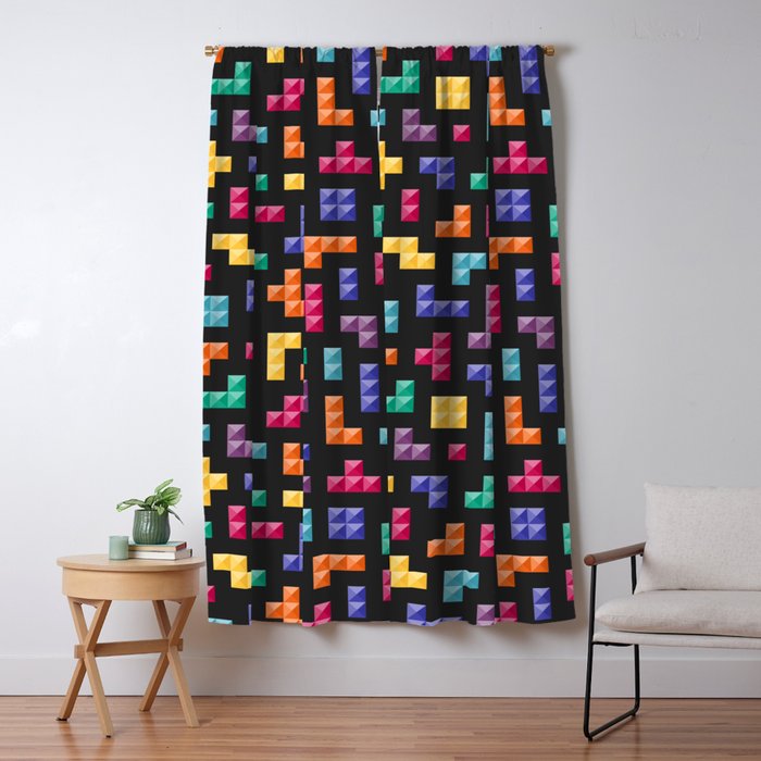 Tetris bricks jewel tones on black pattern Window Curtain Gallery Image 5
