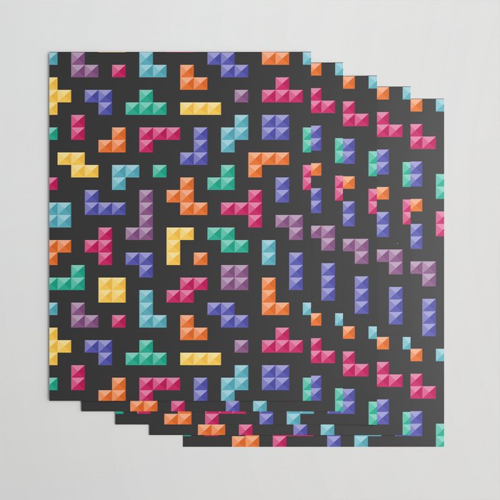 Tetris bricks jewel tones on black pattern Wrapping Paper Gallery Image 3