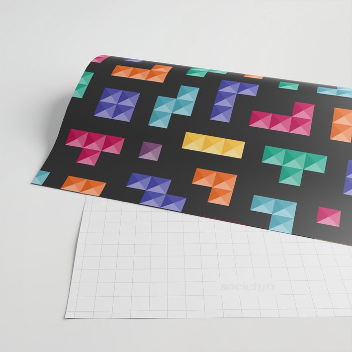 Tetris bricks jewel tones on black pattern Wrapping Paper Gallery Image 2