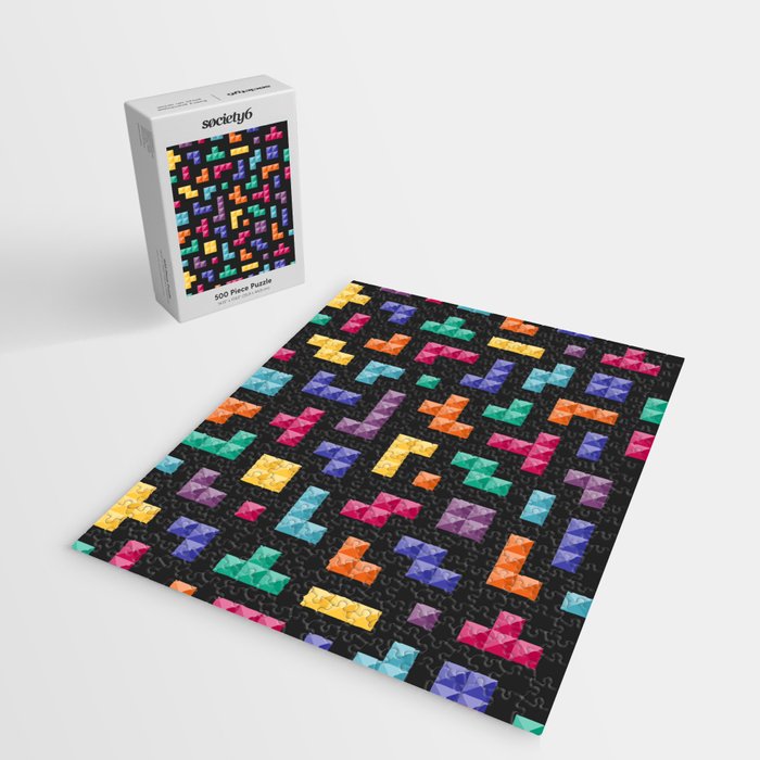 Tetris bricks jewel tones on black pattern Jigsaw Puzzle Gallery Image 2