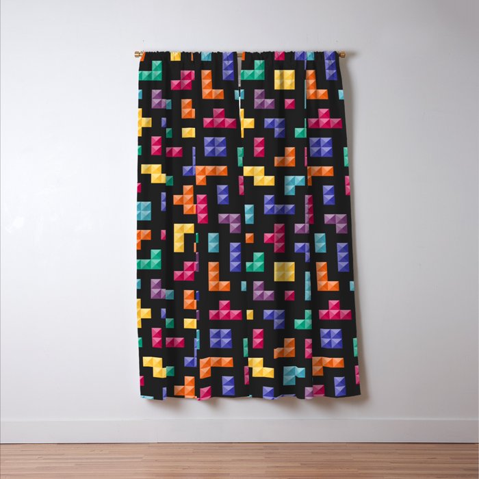 Tetris bricks jewel tones on black pattern Window Curtain Gallery Image 3
