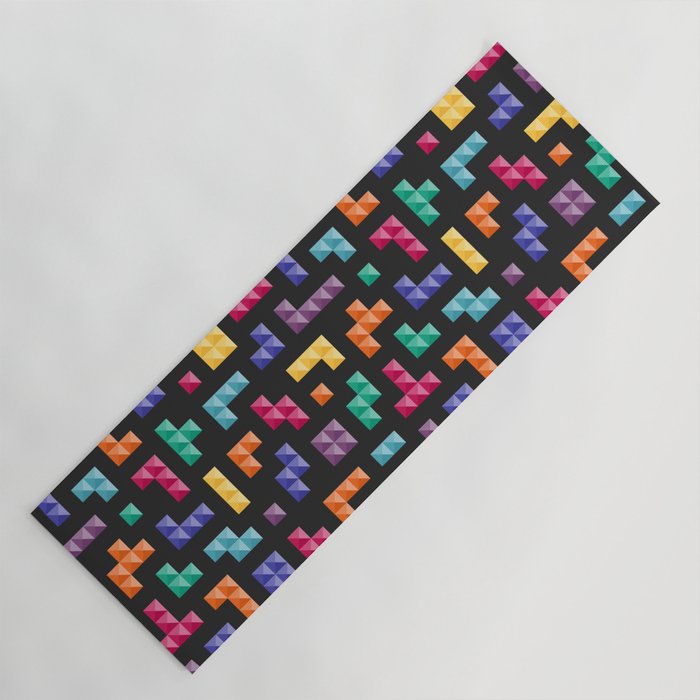 Tetris bricks jewel tones on black pattern Yoga Mat Gallery Image 1