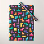 Tetris bricks jewel tones on black pattern Wrapping Paper Gallery Image 1