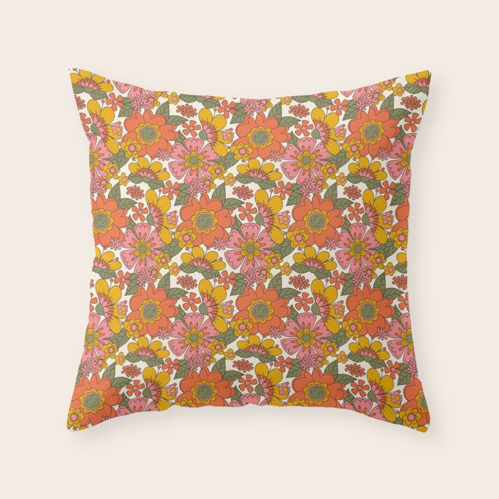 Spring in Retro Throw Pillow Gallery Image 1