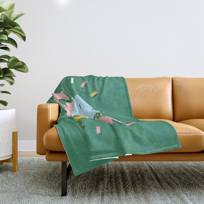 GIRL POWER - green Throw Blanket Gallery Image 1