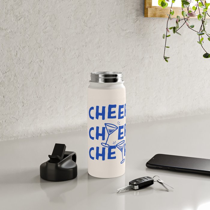 Cheers. Cocktails and Drinks in Royal Blue and Linen White Water Bottle Gallery Image 4