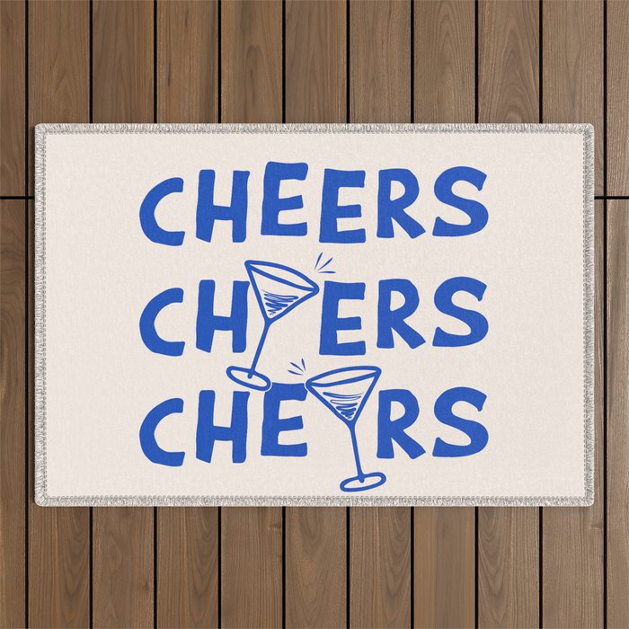 Cheers. Cocktails and Drinks in Royal Blue and Linen White Outdoor Rug Gallery Image 1