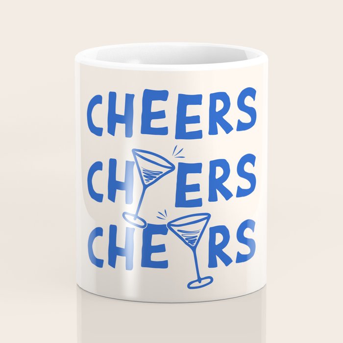 Cheers. Cocktails and Drinks in Royal Blue and Linen White Coffee Mug Gallery Image 4