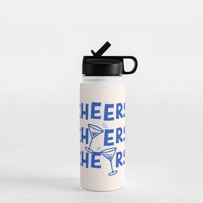 Cheers. Cocktails and Drinks in Royal Blue and Linen White Water Bottle Gallery Image 1