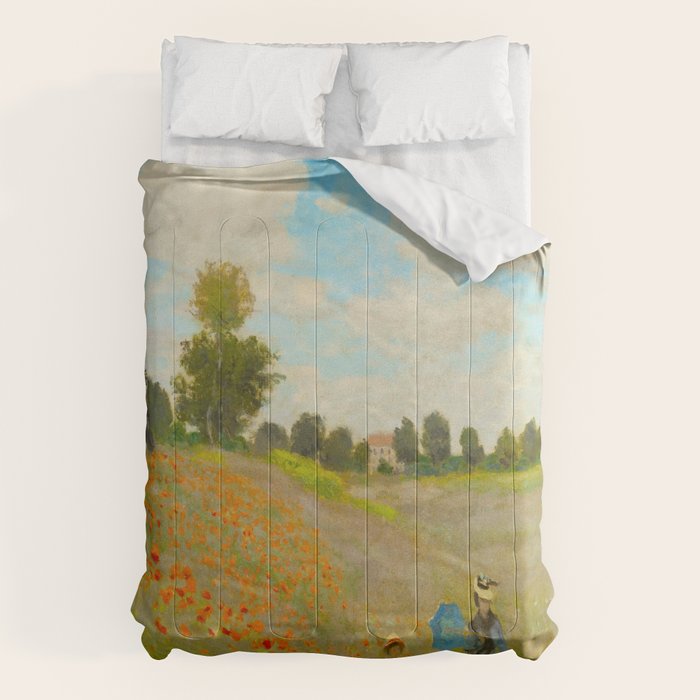 Claude Monet Impressionist Landscape Oil Painting Poppy Field Comforter Gallery Image 6