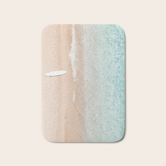 Surfer Print, Surfing Beach Print, Beach Print, Aerial Beach Surfboard Wall Art Print, Beach Photography, Summer Vibes, Minimalism Art Print Bath Mat Gallery Image 1