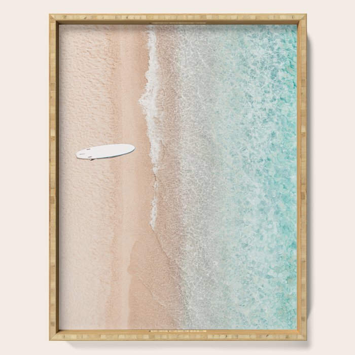 Surfer Print, Surfing Beach Print, Beach Print, Aerial Beach Surfboard Wall Art Print, Beach Photography, Summer Vibes, Minimalism Art Print Serving Tray Gallery Image 1