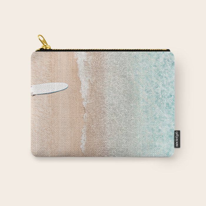 Surfer Print, Surfing Beach Print, Beach Print, Aerial Beach Surfboard Wall Art Print, Beach Photography, Summer Vibes, Minimalism Art Print Carry All Pouch Gallery Image 1