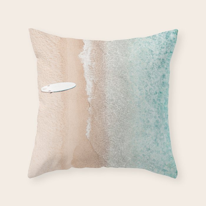 Surfer Print, Surfing Beach Print, Beach Print, Aerial Beach Surfboard Wall Art Print, Beach Photography, Summer Vibes, Minimalism Art Print Throw Pillow Gallery Image 6