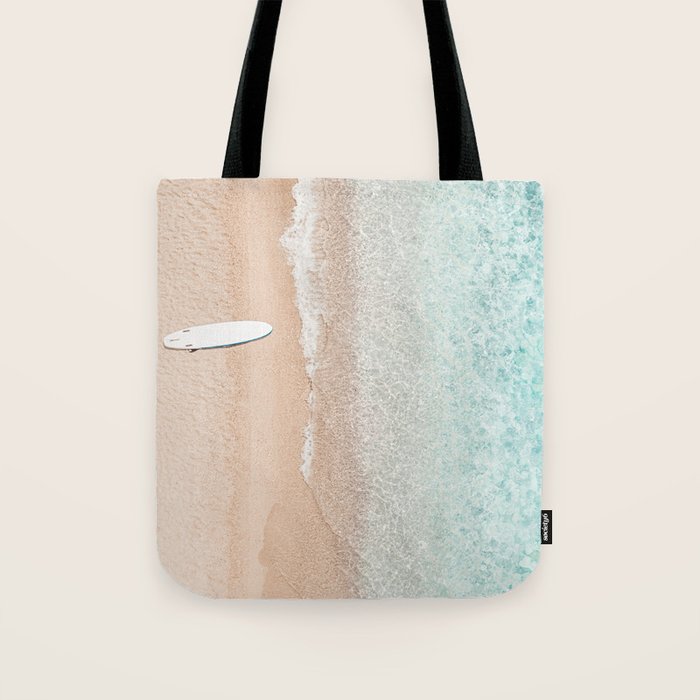 Surfer Print, Surfing Beach Print, Beach Print, Aerial Beach Surfboard Wall Art Print, Beach Photography, Summer Vibes, Minimalism Art Print Tote Bag Gallery Image 1