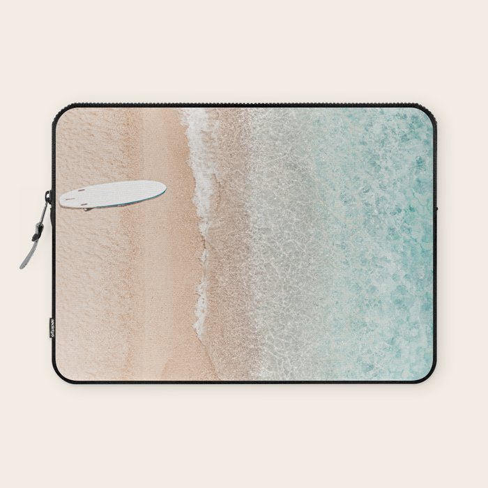Surfer Print, Surfing Beach Print, Beach Print, Aerial Beach Surfboard Wall Art Print, Beach Photography, Summer Vibes, Minimalism Art Print Laptop Sleeve Gallery Image 1
