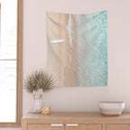 Surfer Print, Surfing Beach Print, Beach Print, Aerial Beach Surfboard Wall Art Print, Beach Photography, Summer Vibes, Minimalism Art Print Wall Tapestry Gallery Image 2