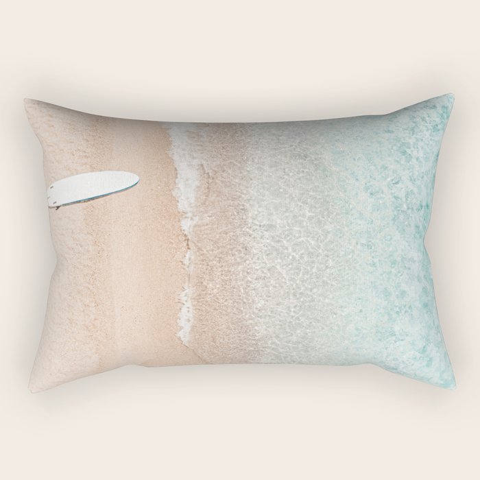 Surfer Print, Surfing Beach Print, Beach Print, Aerial Beach Surfboard Wall Art Print, Beach Photography, Summer Vibes, Minimalism Art Print Rectangular Pillow Gallery Image 1