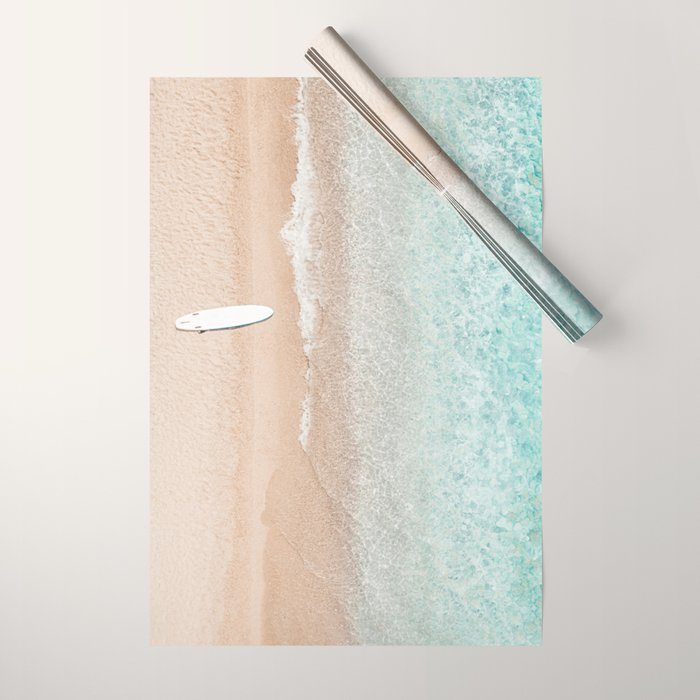 Surfer Print, Surfing Beach Print, Beach Print, Aerial Beach Surfboard Wall Art Print, Beach Photography, Summer Vibes, Minimalism Art Print Wrapping Paper Gallery Image 1