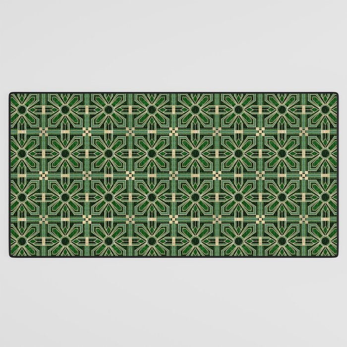 Art Deco Floral Tiles in Emerald Green and Faux Gold Desk Mat Gallery Image 3