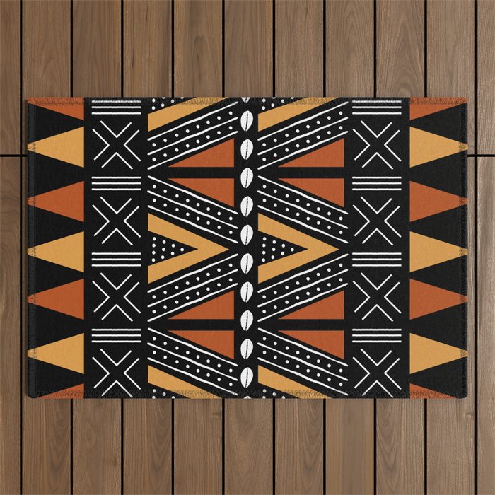 African Mud Cloth Abstract Fabric Art Outdoor Rug Gallery Image 1