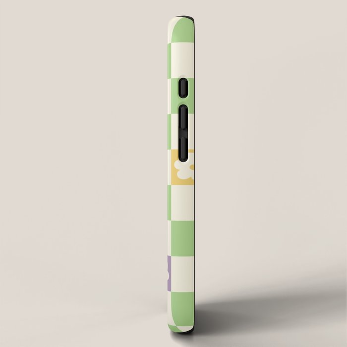 Colorful Flowers Green Check  iPhone Case Gallery Image 2