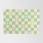 Colorful Flowers Green Check  Rug Gallery Image 2