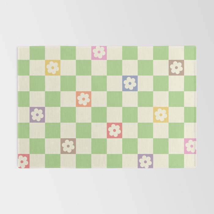 Colorful Flowers Green Check  Rug Gallery Image 2