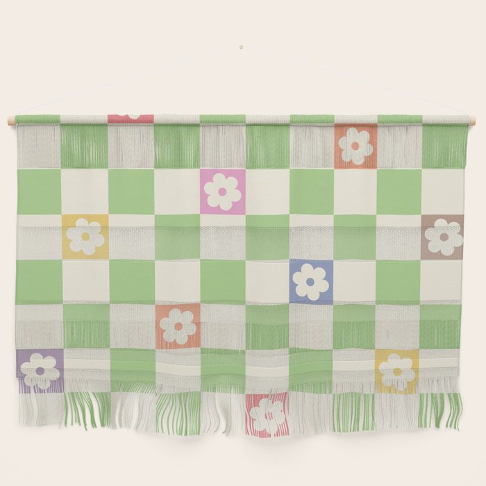 Colorful Flowers Green Check  Wall Hanging Gallery Image 1
