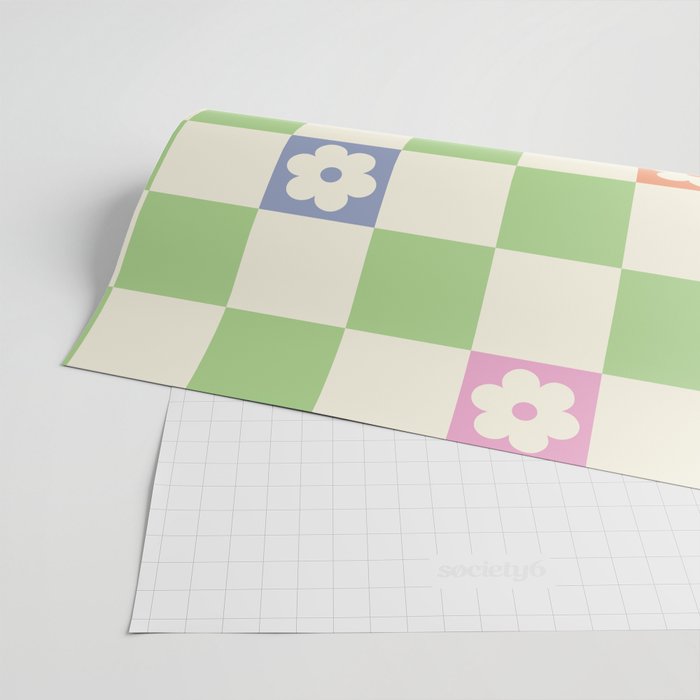 Colorful Flowers Green Check  Wrapping Paper Gallery Image 2